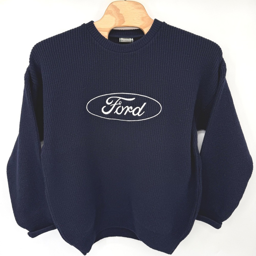 Knitworks Sweater‎ Mens 2XL Navy Ford Logo Pure New Wool Ribbed Knit New Zealand